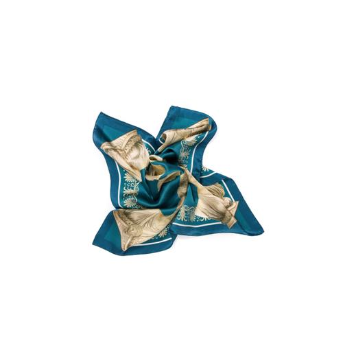 Women's Handmade Silk Scarf with Bust of Caryatid Print - Blue