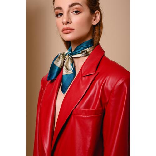 Women's Handmade Silk Scarf with Bust of Caryatid Print - Blue