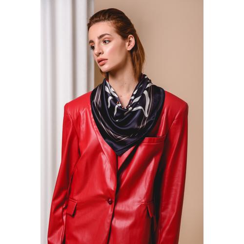 Women's Handmade Silk Scarf with Flower Print Black