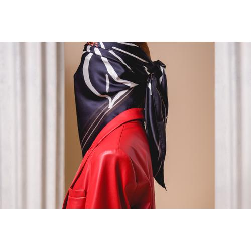 Women's Handmade Silk Scarf with Flower Print Black