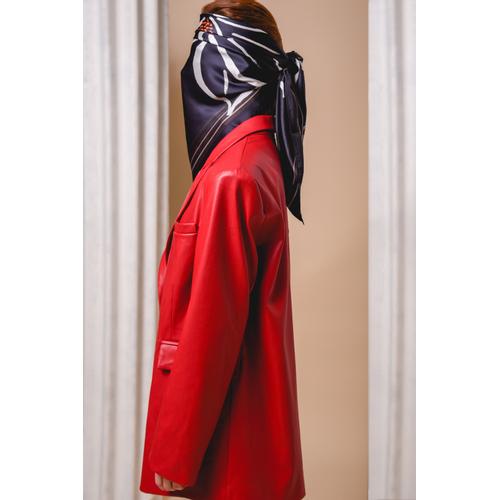 Women's Handmade Silk Scarf with Flower Print Black