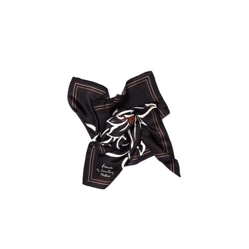 Women's Handmade Silk Scarf with Flower Print Black