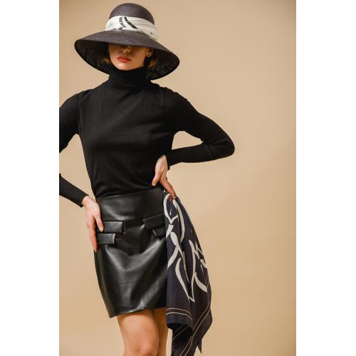 Women's Handmade Silk Scarf with Flower Print Black