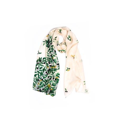 Women's Handmade Silk Scarf with The Sacred Olive Tree