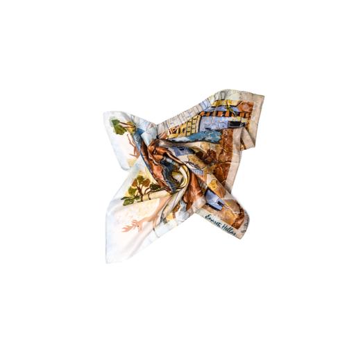 Women's Handmade Silk Scarf with Prehistoric Thera Print