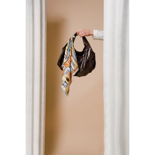 Women's Handmade Silk Scarf with Prehistoric Thera Print