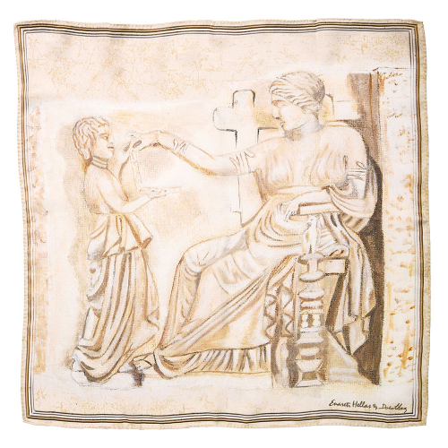 Women's Handmade Silk Scarf with Sculpture Print