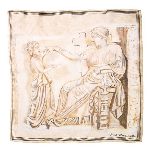 Women's Handmade Silk Scarf with Sculpture Print