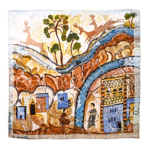 Women's Handmade Silk Scarf with Prehistoric Thera Print
