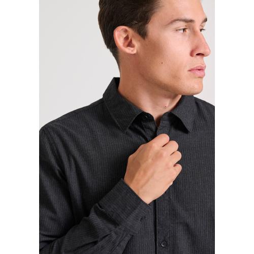 Men's Flannel Striped Shirt and Classic Collar