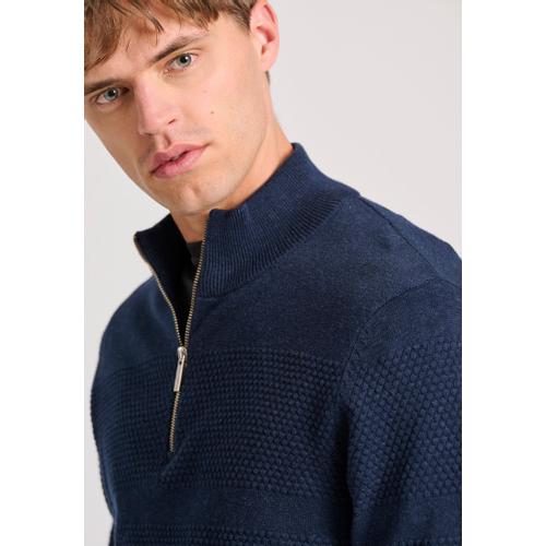 Men's Half-Zip Sweater with Waffle Weaving Pattern – Timeless Melange Knit Style