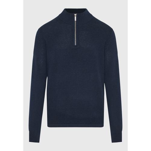 Men's Half-Zip Sweater with Waffle Weaving Pattern – Timeless Melange Knit Style
