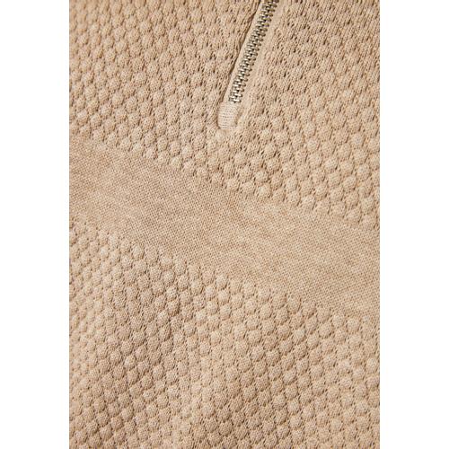 Men's Half-Zip Sweater with Waffle Weaving Pattern – Timeless Melange Knit Style