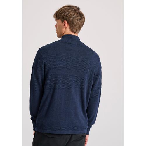 Men's Half-Zip Sweater with Waffle Weaving Pattern – Timeless Melange Knit Style