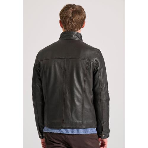 Men's Leather Jacket with Light Padding and Multiple Pockets