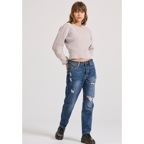 Women’s Crew Neck Chenille Short Sweater with Regular Fit