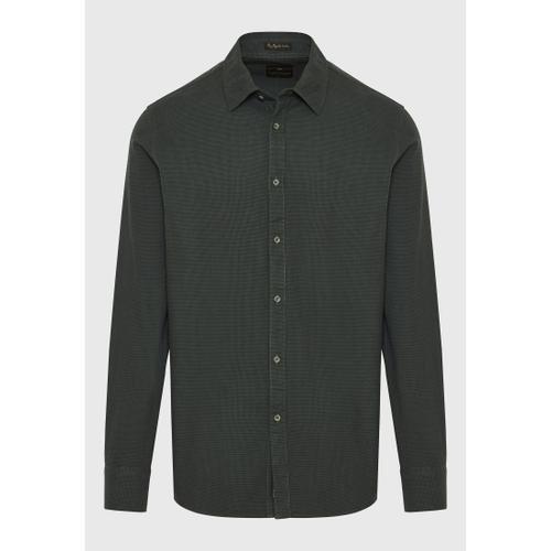 Men's Shirt with Yarn-Dyed Micro-Checked Pattern