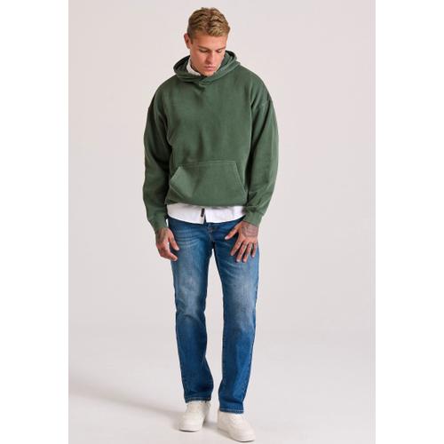 Men's Straight Fit Jeans with Washed Effects and Whisker Details