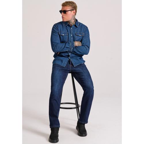 Men's Straight Fit Jeans with Washed Effects and Whisker Details