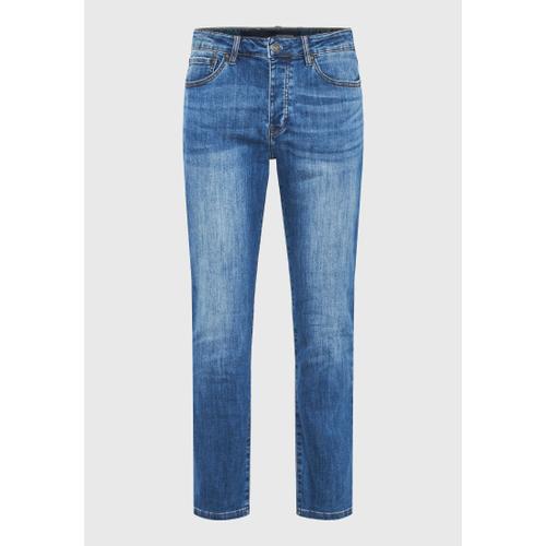 Men's Straight Fit Jeans with Washed Effects and Whisker Details