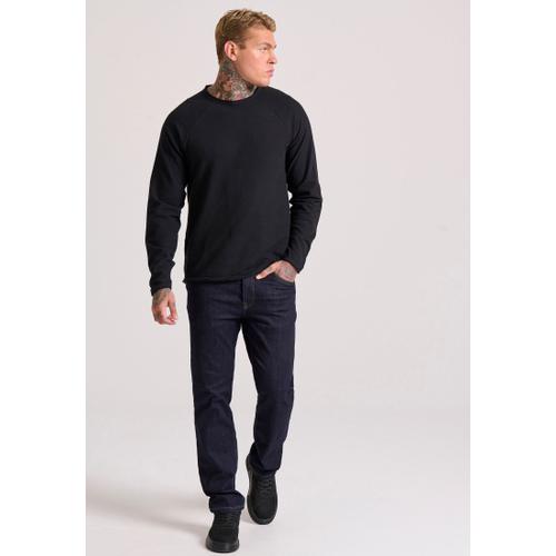 Men's Straight Fit Jeans with Washed Effects and Whisker Details