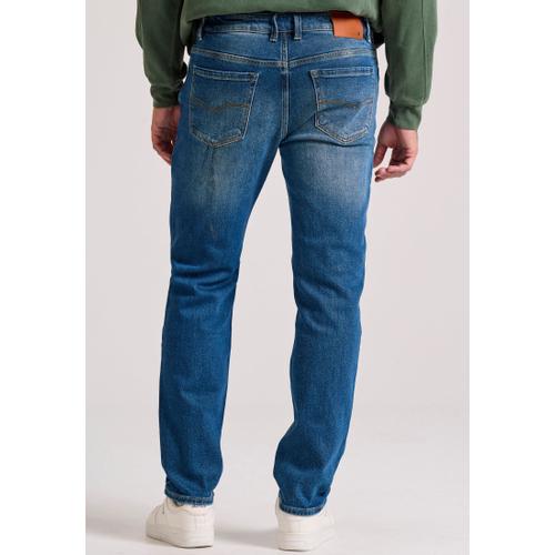 Men's Straight Fit Jeans with Washed Effects and Whisker Details