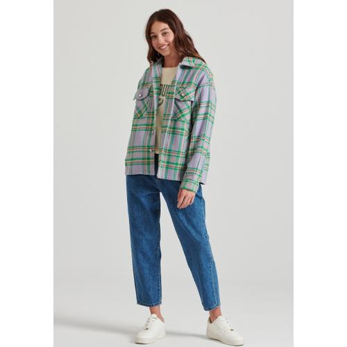 Women's Flannel Plaid Shirt with Chest Pockets and Snap Button Closure