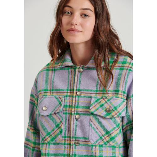 Women's Flannel Plaid Shirt with Chest Pockets and Snap Button Closure
