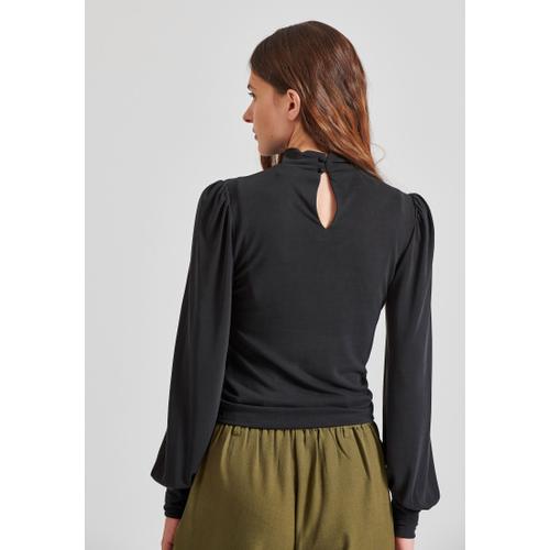 Women's Long Sleeve Blouse with Bishop Sleeves and Shirred Cuffs