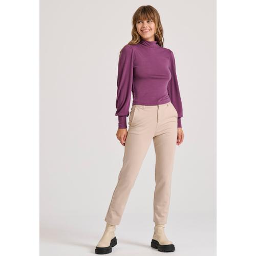 Women's Long Sleeve Blouse with Bishop Sleeves and Shirred Cuffs