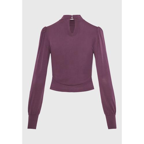 Women's Long Sleeve Blouse with Bishop Sleeves and Shirred Cuffs