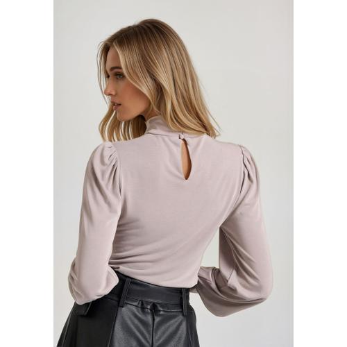 Women's Long Sleeve Blouse with Bishop Sleeves and Shirred Cuffs