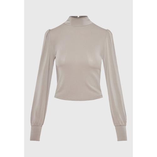 Women's Long Sleeve Blouse with Bishop Sleeves and Shirred Cuffs
