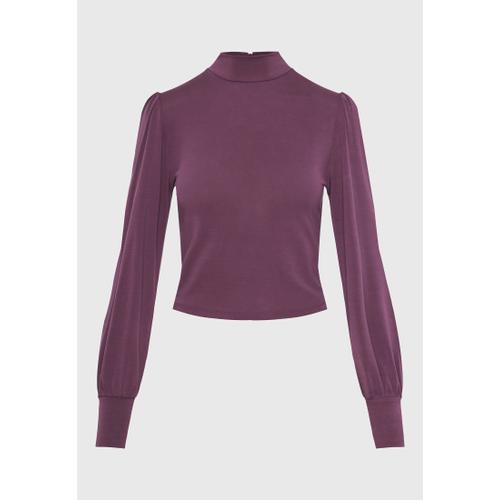 Women's Long Sleeve Blouse with Bishop Sleeves and Shirred Cuffs