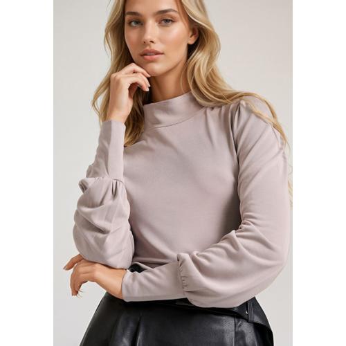 Women's Long Sleeve Blouse with Bishop Sleeves and Shirred Cuffs