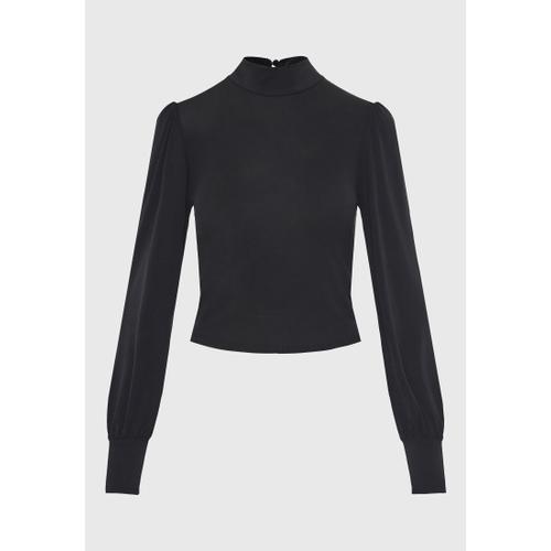 Women's Long Sleeve Blouse with Bishop Sleeves and Shirred Cuffs