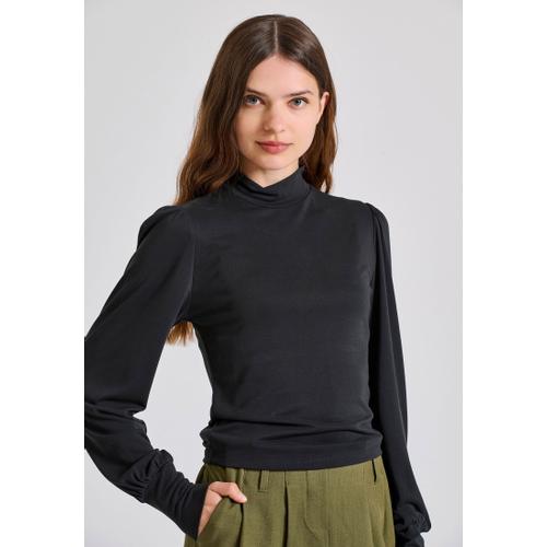 Women's Long Sleeve Blouse with Bishop Sleeves and Shirred Cuffs