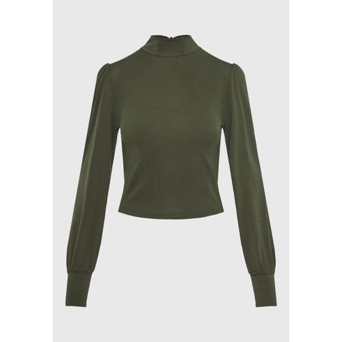 Women's Long Sleeve Blouse with Bishop Sleeves and Shirred Cuffs