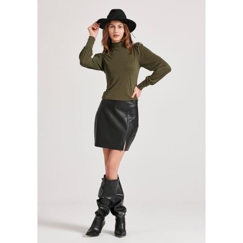 Women's Long Sleeve Blouse with Bishop Sleeves and Shirred Cuffs