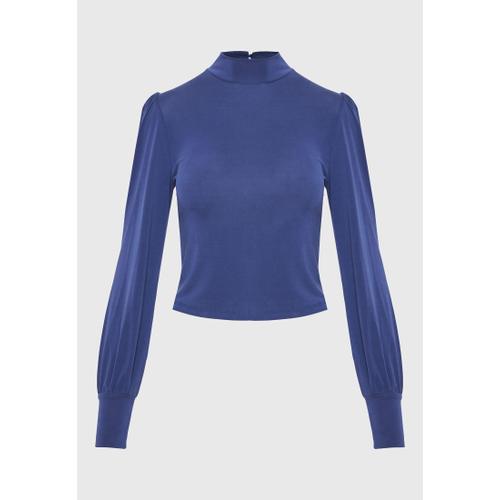 Women's Long Sleeve Blouse with Bishop Sleeves and Shirred Cuffs
