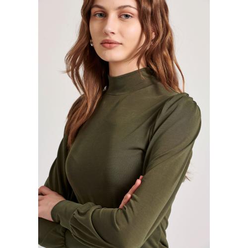 Women's Long Sleeve Blouse with Bishop Sleeves and Shirred Cuffs