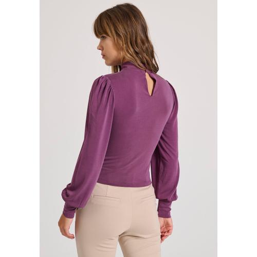 Women's Long Sleeve Blouse with Bishop Sleeves and Shirred Cuffs