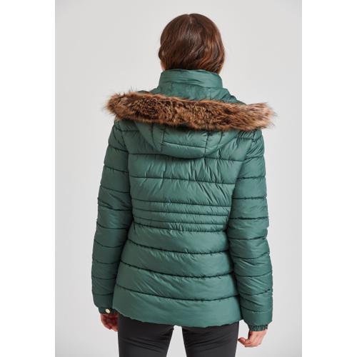 Women's Quilted Puffer Jacket with Detachable Faux Fur Hood