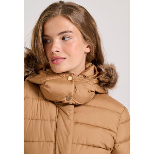 Women's Quilted Puffer Jacket with Detachable Faux Fur Hood