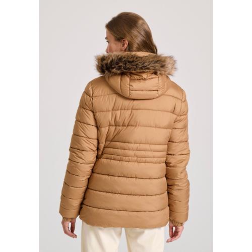 Women's Quilted Puffer Jacket with Detachable Faux Fur Hood