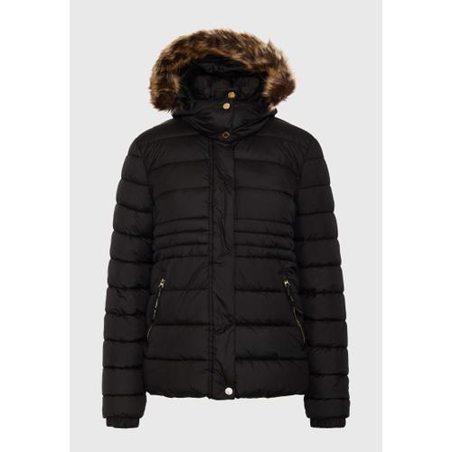 Women's Quilted Puffer Jacket with Detachable Faux Fur Hood