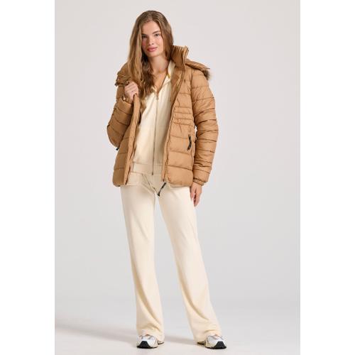 Women's Quilted Puffer Jacket with Detachable Faux Fur Hood