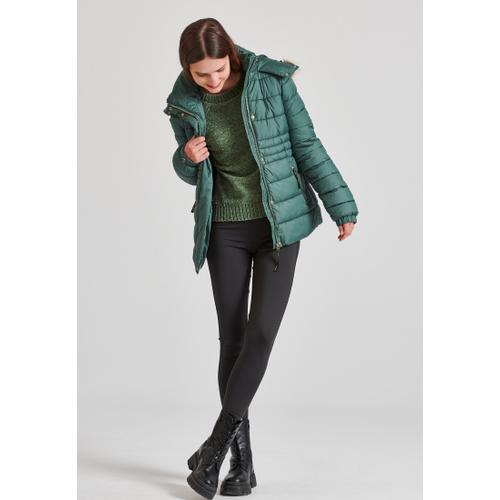 Women's Quilted Puffer Jacket with Detachable Faux Fur Hood