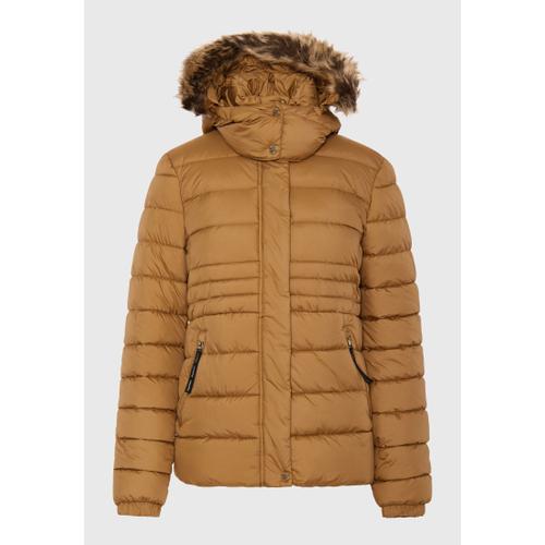 Women's Quilted Puffer Jacket with Detachable Faux Fur Hood