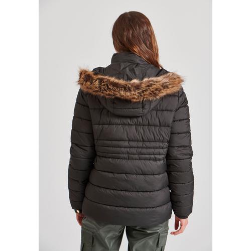 Women's Quilted Puffer Jacket with Detachable Faux Fur Hood